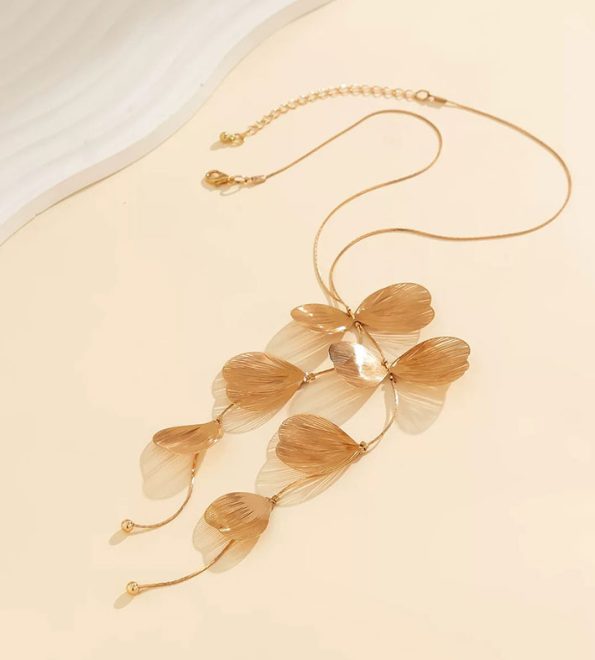 Bohonaut Ginkgo Leaf Gold plated Tassel Necklace For Women for Women