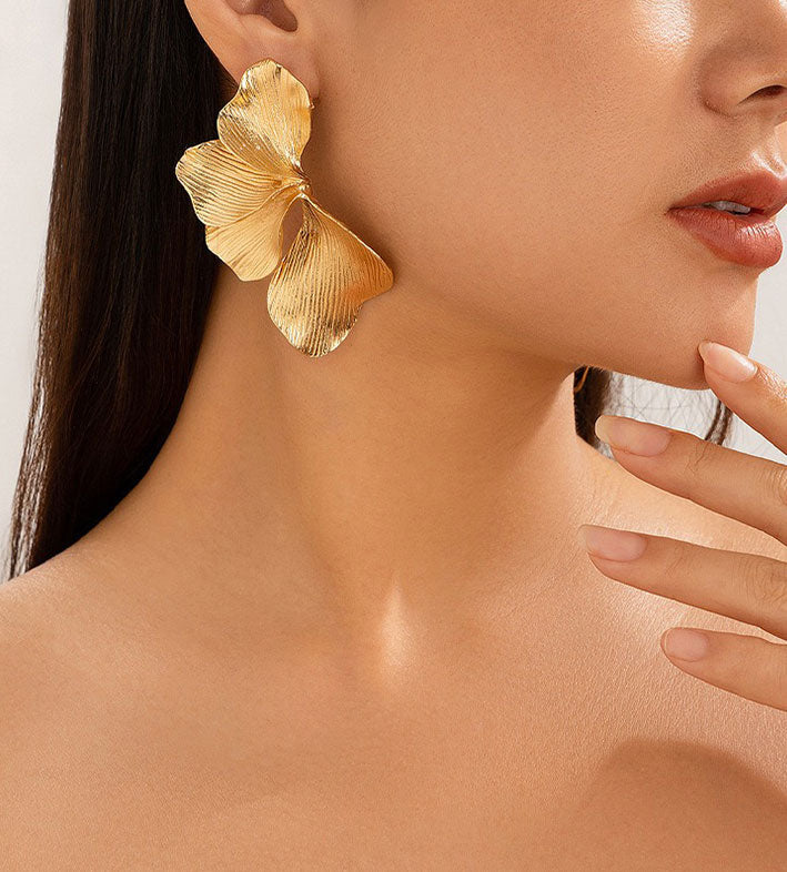 Irregularly Pleated Petal Earrings for Women