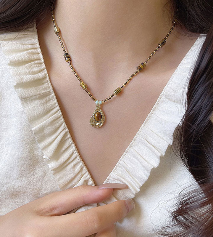 Maillard Tiger Eye Stone Sweater Necklace for Women