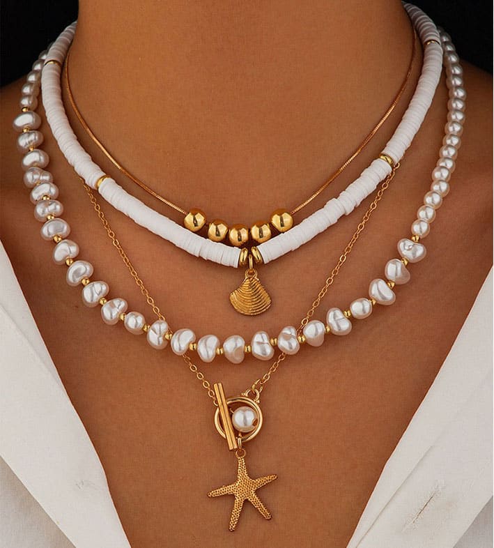 Stellar Seashell Imitation Pearl Necklace for Women