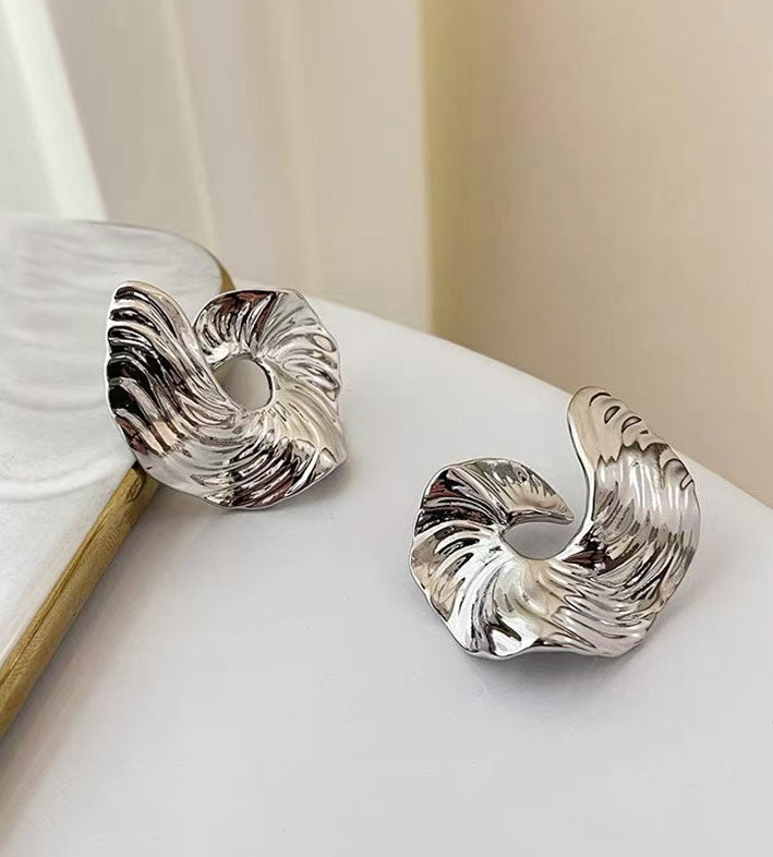 Pleated Irregular Metal Earrings for Women