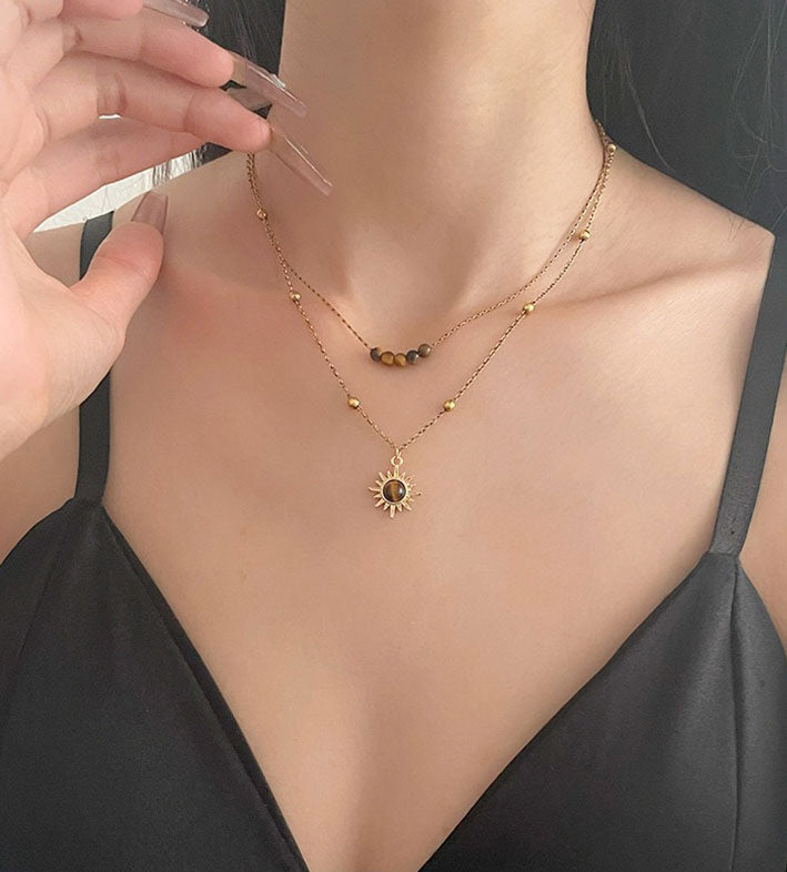 Sunflower Tiger Eye Stone Necklace for Women