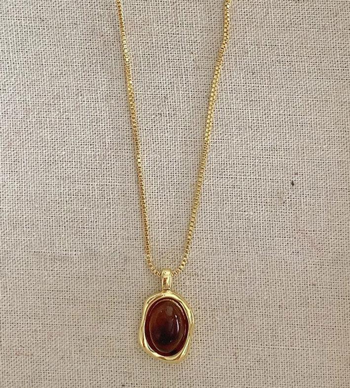 Sweater Chain Golden Tiger Eye Stone Necklace for Women