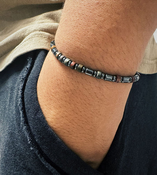 Black Gallstone Semi-precious Stone Men's Bracelet for Women