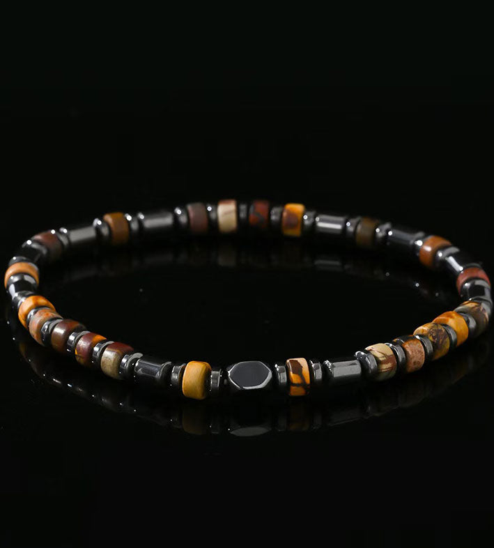 Black Gallstone Semi-precious Stone Men's Bracelet for Women
