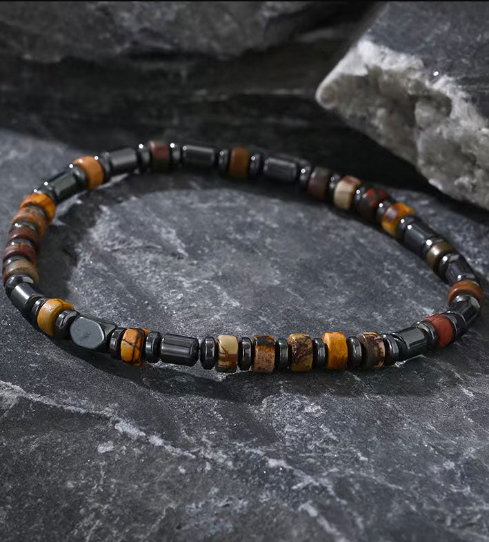 Black Gallstone Semi-precious Stone Men's Bracelet for Women