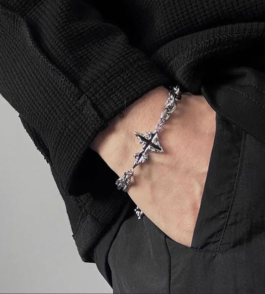 Bohonaut Handmade Cross Tibetan Silver Bracelet for Men for Women
