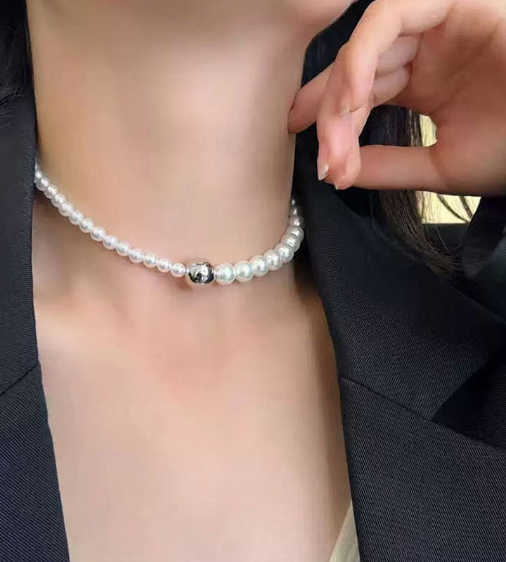 Gravity Ball Stitched Pearl Necklace for Women