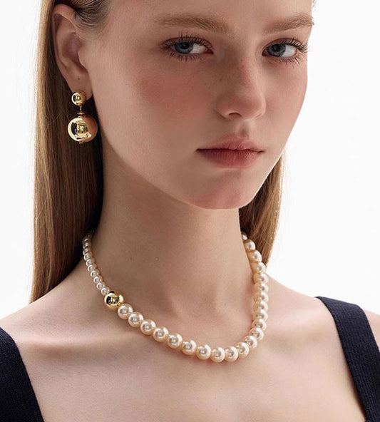 Gravity Ball Stitched Pearl Necklace for Women