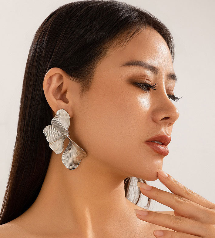Irregularly Pleated Petal Earrings for Women