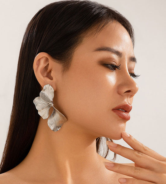 Irregularly Pleated Petal Earrings for Women