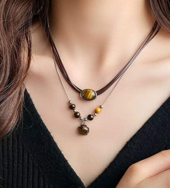Tiger Eye Stone Stacked Necklace for Women