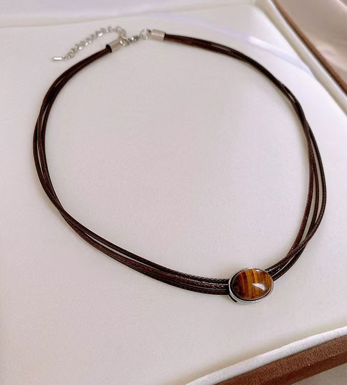 Tiger Eye Stone Stacked Necklace for Women