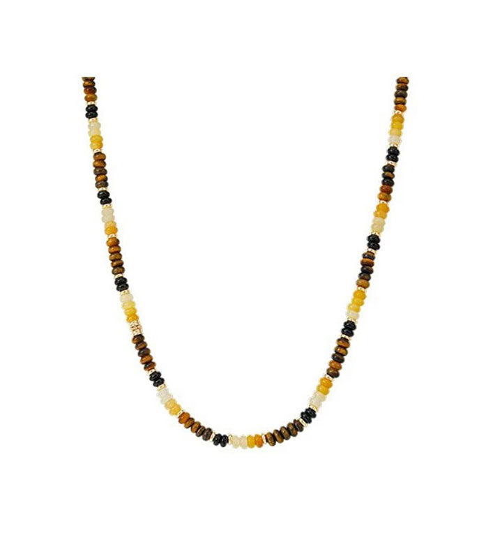 Tiger Eye Pattern Beaded Necklace for Women – Golden Brown Jewelry