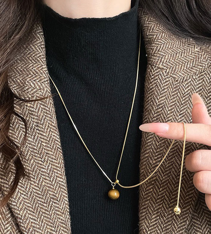 Maillard Tiger Eye Tassel Necklace for Women