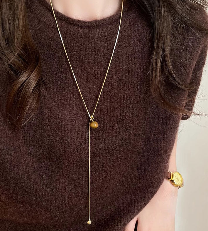 Maillard Tiger Eye Tassel Necklace for Women