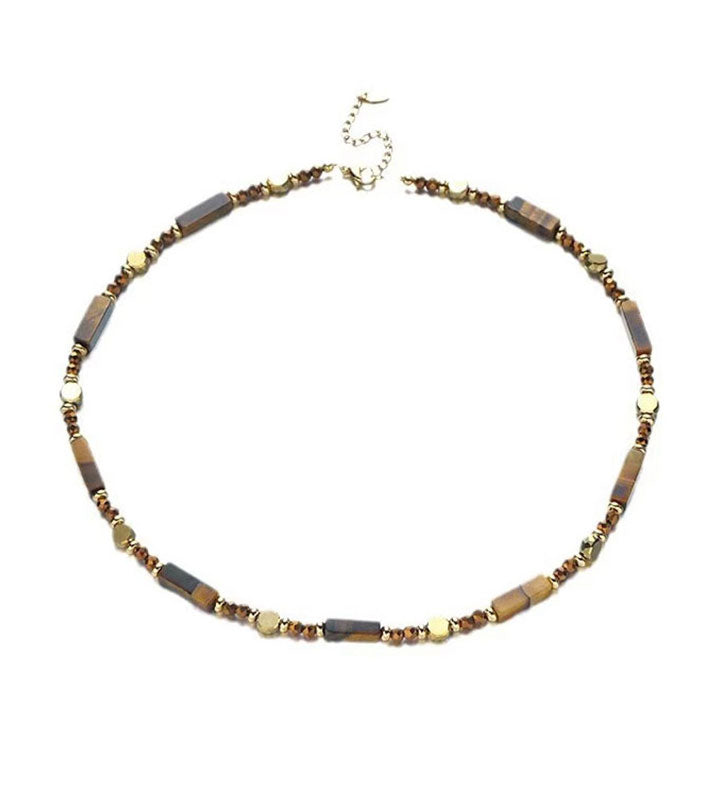 Tiger Eye Pattern Beaded Necklace for Women – Coffee Brown Jewelry