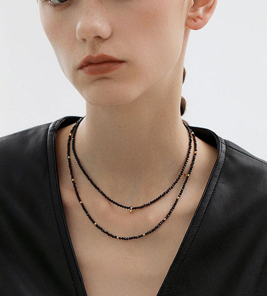 Black Spinel Stacking Necklace for Women