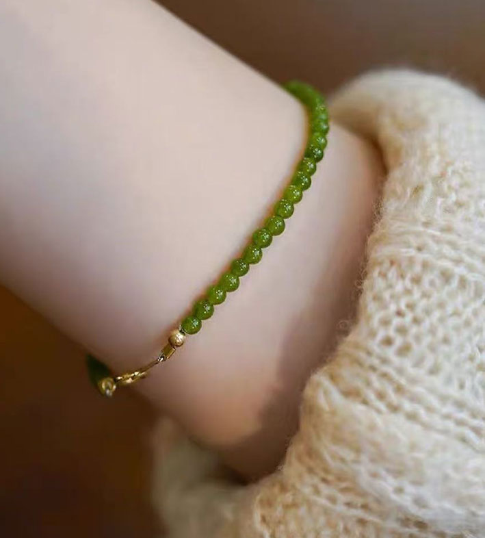 Green Chalcedony Beaded Bracelet for Women