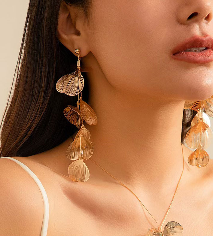 Bohonaut New Chinese Flower Gold Bohonaut Ginkgo Leaf Gold plated Tassel Necklace For Women for WomenEarrings For Women for Women