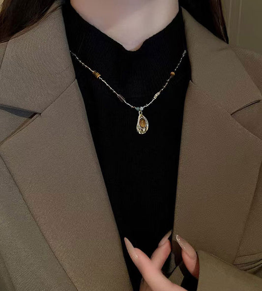 Maillard Tiger Eye Stone Sweater Necklace for Women
