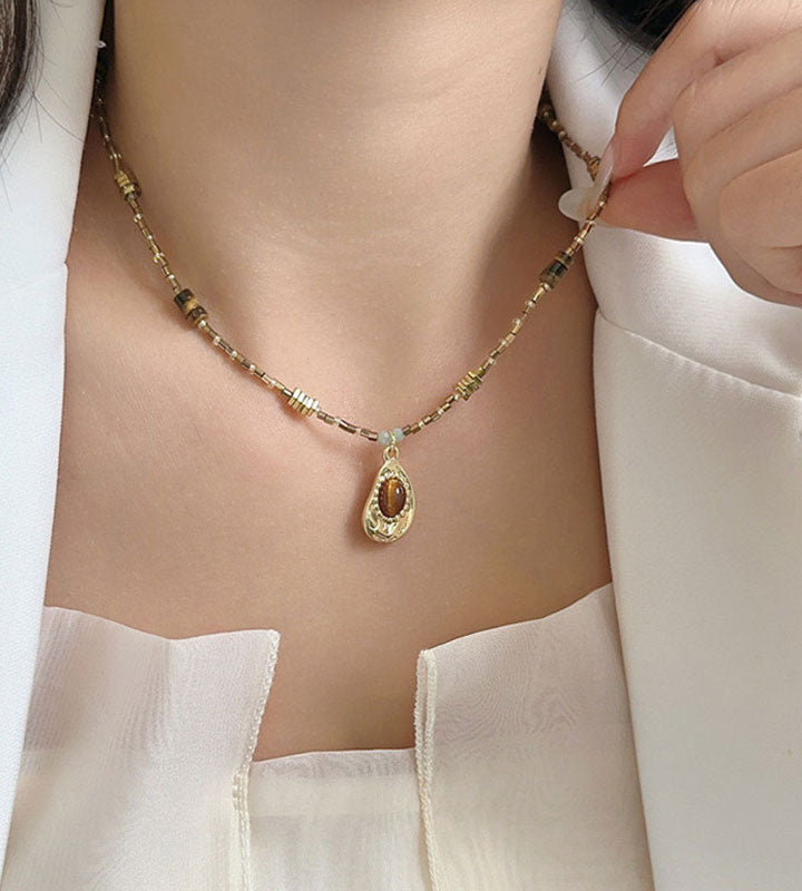 Maillard Tiger Eye Stone Sweater Necklace for Women