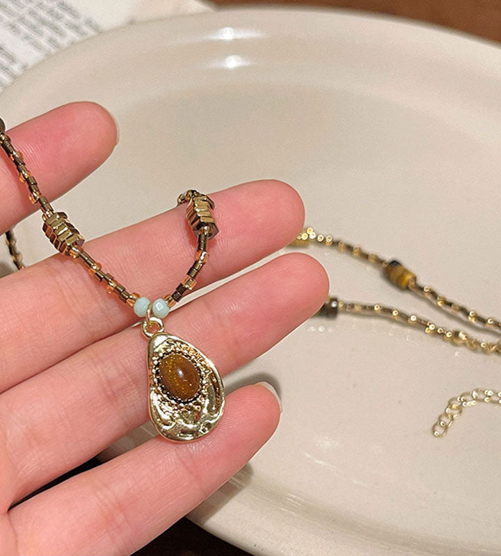 Maillard Tiger Eye Stone Sweater Necklace for Women
