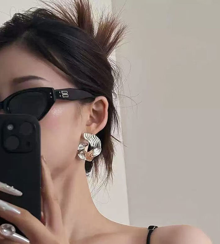 Pleated Irregular Metal Earrings for Women