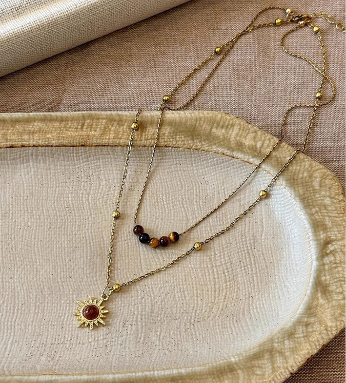Sunflower Tiger Eye Stone Necklace for Women