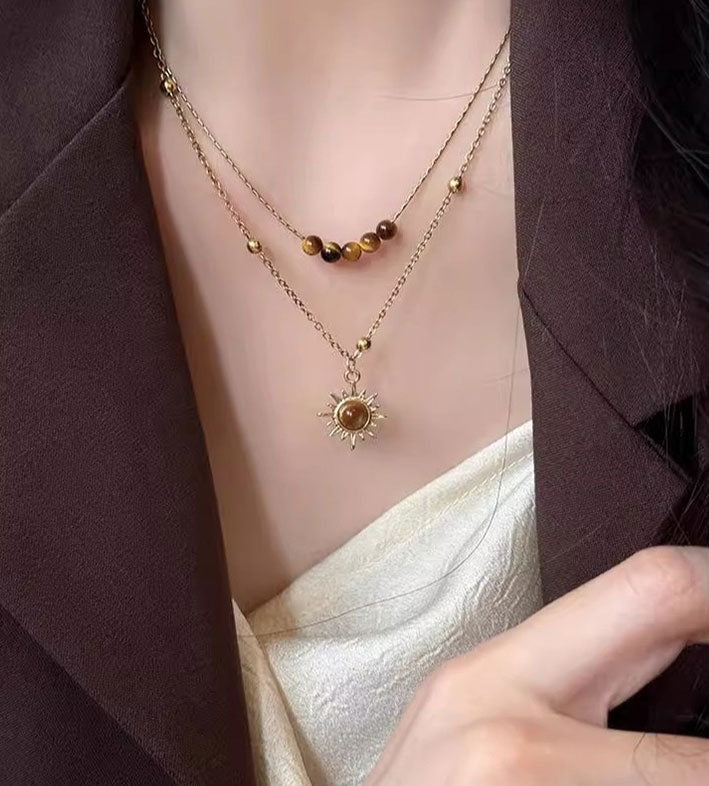 Sunflower Tiger Eye Stone Necklace for Women