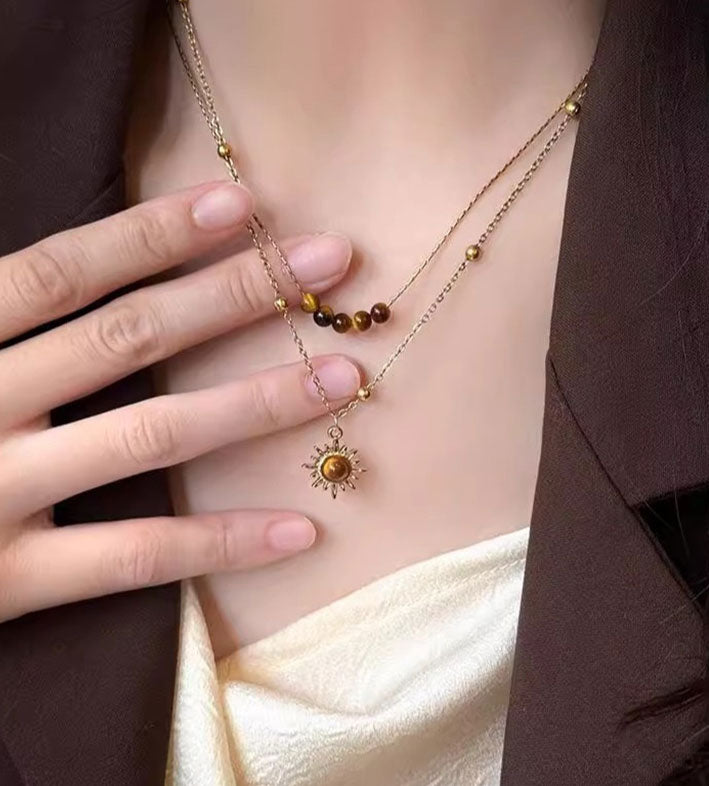 Sunflower Tiger Eye Stone Necklace for Women