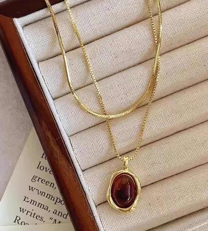 Sweater Chain Golden Tiger Eye Stone Necklace for Women