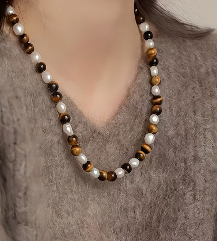 Tiger Eye Irregular Pearl Necklace for Women