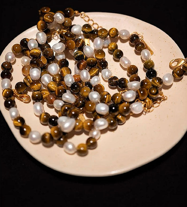 Tiger Eye Irregular Pearl Necklace for Women