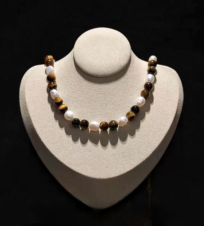 Tiger Eye Irregular Pearl Necklace for Women