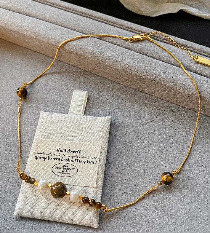 Gold plated Tiger Eye Turquoise Necklace for Women