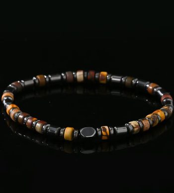 Black Gallstone Semi-precious Stone Men's Bracelet