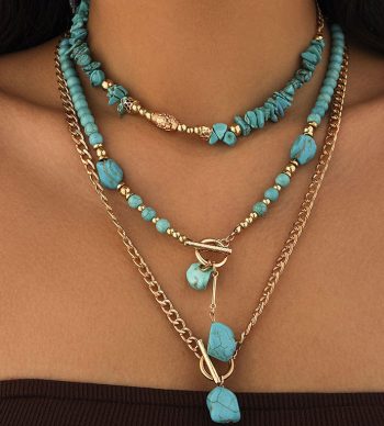 Minty Marbled Tassel Statement Necklace
