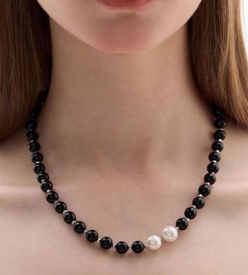 Natural Black Onyx Pearl Necklace