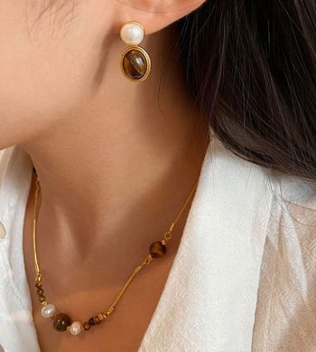 Natural Tiger Eye Stone Earrings
