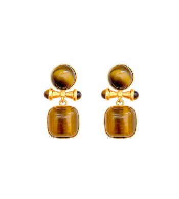 Natural Tiger's Eye Silver Needle Earrings