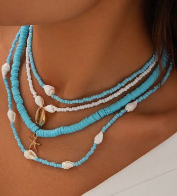Seashell And Starfish Blue Bead Necklace