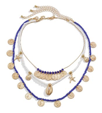 Seashell Starfish Gemstone Blue Beaded Necklace