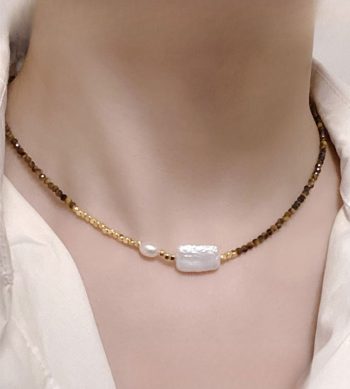 Tiger's Eye And Pearl Necklace