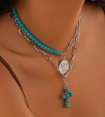 Unconventional Turquoise Cross Strand Necklace