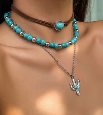 Cactus Imitation Pine Stone Velvet Rope Necklace